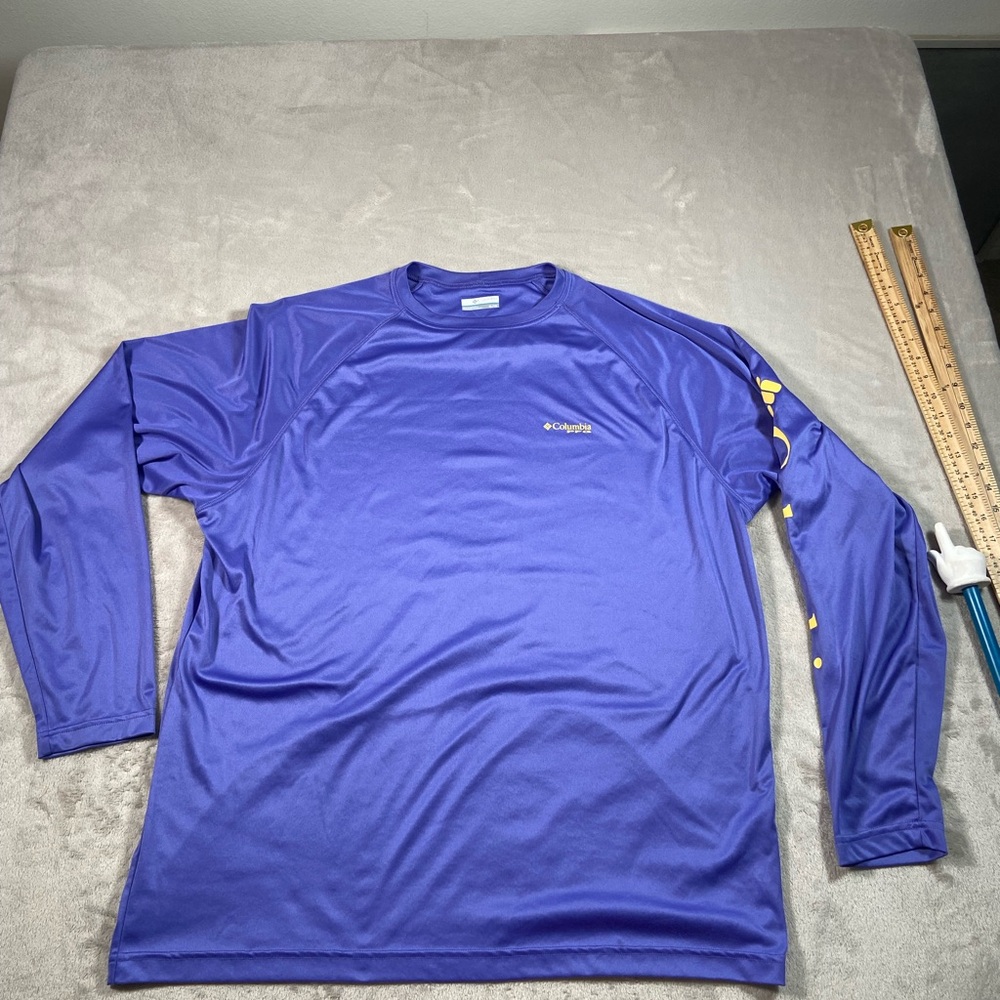 Columbia Shirt Men XL Adult Purple Long Sleeve Athletic PFG Fishing Omni-Shield